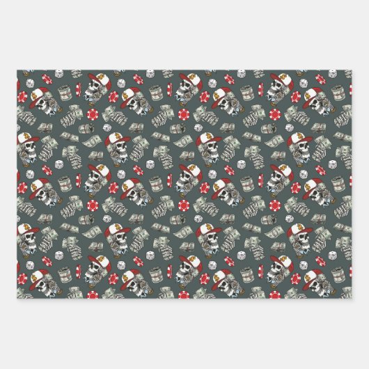 Gokken dobbelstenen poker chips schedel patroon inpakpapier vel (Voorkant 3)