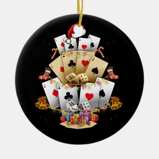 Gokken Poker Spel Xmas Verlichting Kerstboom A Keramisch Ornament (Voorkant)