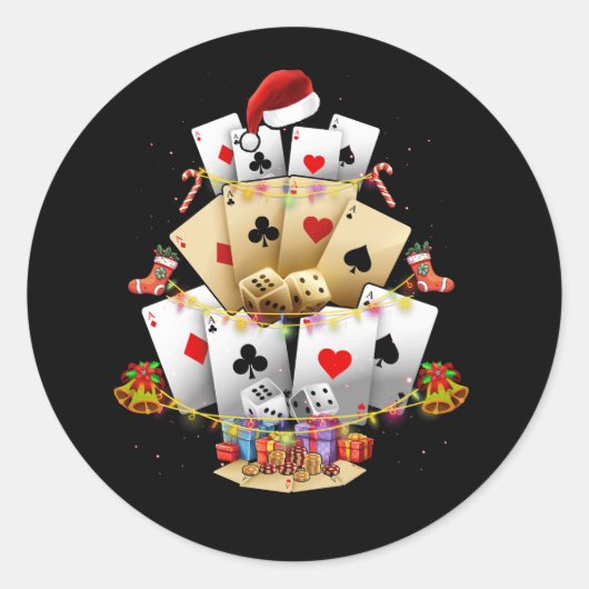 Gokken Poker Spel Xmas Verlichting Kerstboom A Ronde Sticker (Voorkant)