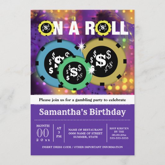 Gokken roulette chips vegas partij paarse kaart (Voorkant)