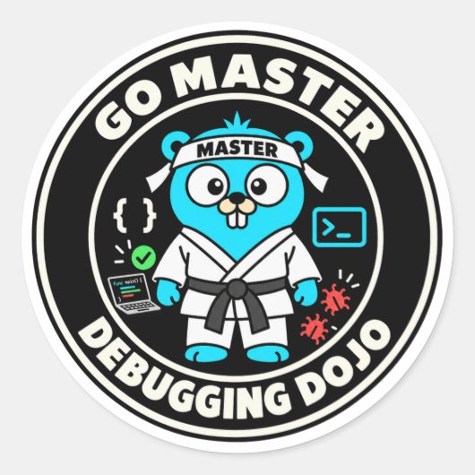 Golang Gopher, Go taal mascotte. Programmeren Ronde Sticker (Voorkant)