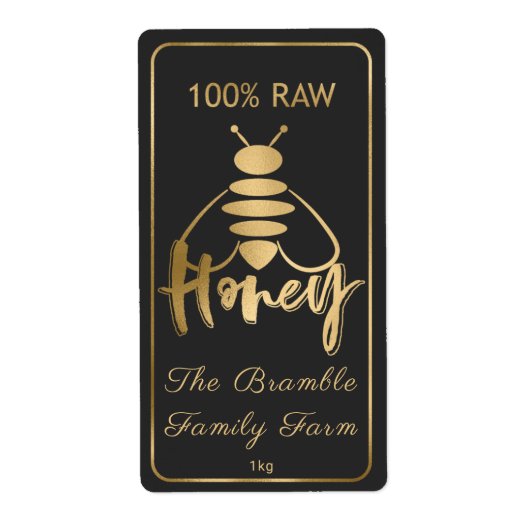 Gold 100% Raw Honey Bee Label Apiary (Voorkant)