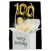 Gold 100th Birthday-ballonnen in witte doos Medium Cadeauzakje (Voorkant)