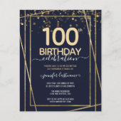 Gold 100th Birthday Party Budget Invitation (Voorkant)