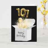 Gold 101e Birthday-ballonnen in witte doos Kaart (Gele Bloem)