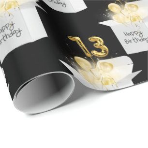 Gold 13th Birthday ballons in White Box Cadeaupapier