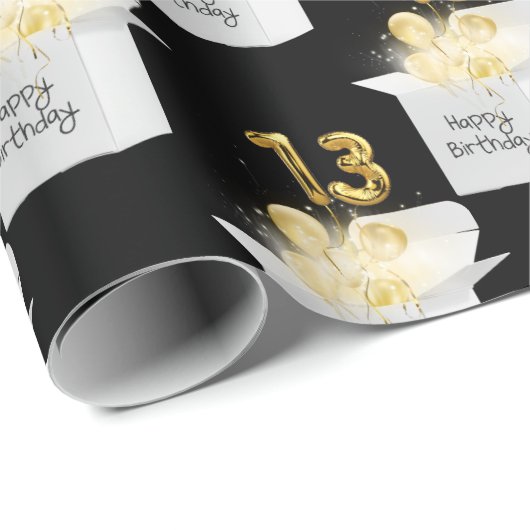Gold 13th Birthday ballons in White Box Cadeaupapier (Rol Hoek)