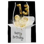 Gold 13th Birthday ballons in White Box Medium Cadeauzakje (Voorkant)