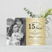 Gold 15th Wedding Jubileum met foto Kaart (Staand voorkant)