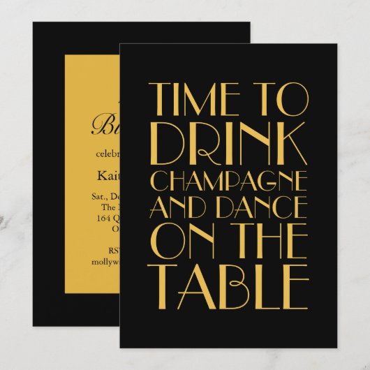 'Gold 1920' - 'Birthday'-uitnodiging Kaart (Voorkant / Achterkant)