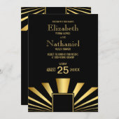 Gold 1920s Art Deco Wedding Invitation Kaart (Voorkant / Achterkant)
