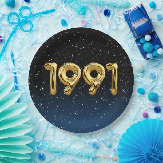 Gold 1991 geboortejaarballonnen in Bord met sterve (Feest)