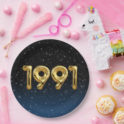 Gold 1991 geboortejaarballonnen in Bord met sterve (Feest)