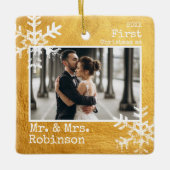 Gold 1 Kerstmis Mr. & Mrs Foto Keramisch Ornament (Voorkant)