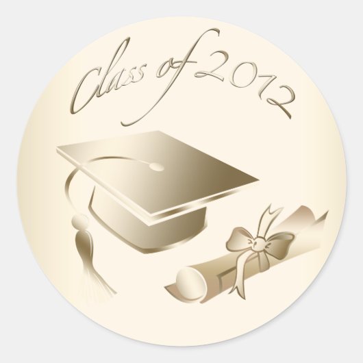 Gold 2012 Afstuderen Pet & Diploma Seals Ronde Sticker (Voorkant)