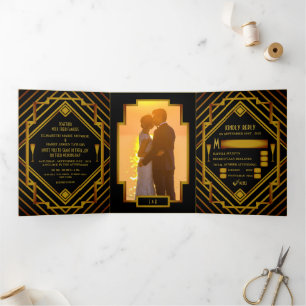 Gold 2020's Wedding Suite Drieluik Uitnodiging
