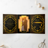 Gold 2020's Wedding Suite Drieluik Uitnodiging (Binnen)