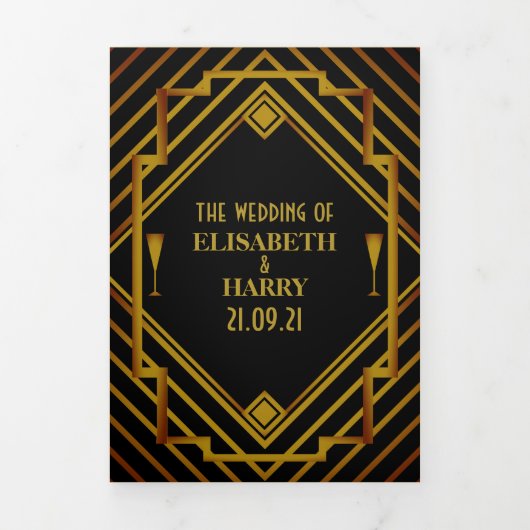 Gold 2020's Wedding Suite Drieluik Uitnodiging (Cover)