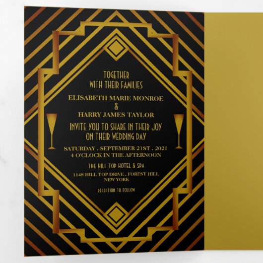 Gold 2020's Wedding Suite Drieluik Uitnodiging (Binnenzijde eerst)