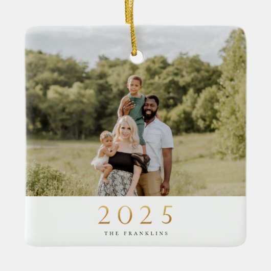 Gold 2022 Single Photo met kerstmis Keramisch Ornament (Voorkant)