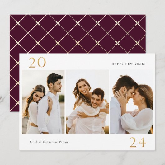 Gold 2023 Nieuwjaar 3 Foto Holiday Kaart (Voorkant / Achterkant)