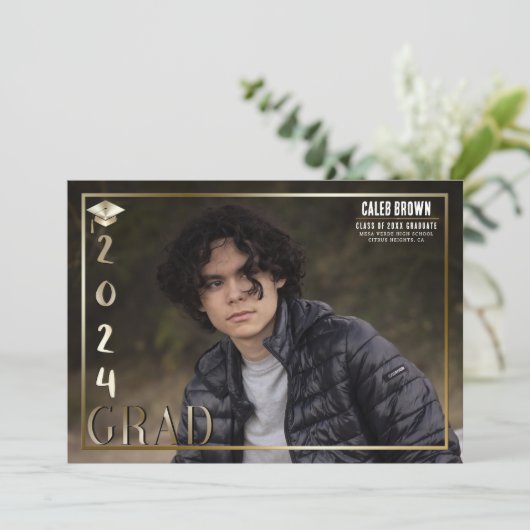 Gold 2024 Afstudeerder Afstuderen Foto Aankondigin Kaart (Staand voorkant)