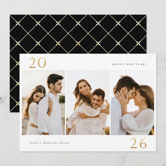 Gold 2024 Nieuwjaar 3 Foto Feestdagenkaart (Voorkant / Achterkant)