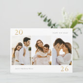 Gold 2024 Nieuwjaar 3 Foto Vakantie Kaart (Staand voorkant)