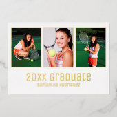 Gold 2025 Afstuderen 3 foto afstudeerfeest Folie Uitnodiging (Voorkant)