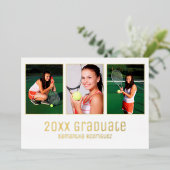 Gold 2025 Afstuderen 3 foto afstudeerfeest Folie Uitnodiging (Staand Voorkant)
