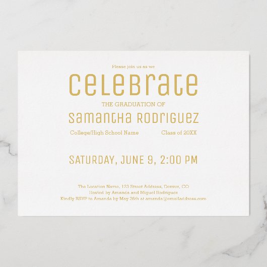 Gold 2025 Afstuderen 3 foto afstudeerfeest Folie Uitnodiging (Achterkant)