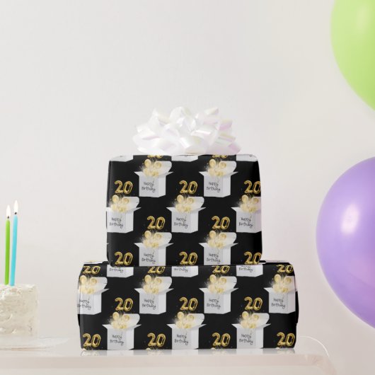 Gold 20th Birthday-ballonnen in White Box Cadeaupapier (Feestgeschenken)