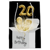 Gold 20th Birthday-ballonnen in White Box Medium Cadeauzakje (Voorkant)