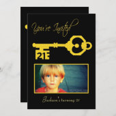 Gold 21 Key Mannen 21st Birthday Party Photo Invit Kaart (Voorkant / Achterkant)