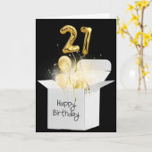 Gold 21e verjaardag ballonnen in witte doos kaart (Gele Bloem)