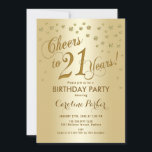 Gold 21st Birthday Party Kaart<br><div class="desc">21e uitnodiging voor verjaardagsfeestjes. Elegant ontwerp met faux glitter Gold en gouden folie. Kenmerkt manuscriptdoopvont en confetti. Cheers tot 21 jaar! Nodig een perfecte kaart uit voor een stijlvolle bday-mantel voor vrouwen.</div>