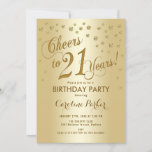 Gold 21st Birthday Party Kaart<br><div class="desc">21e uitnodiging voor verjaardagsfeestjes. Elegant ontwerp met faux glitter Gold en gouden folie. Kenmerkt manuscriptdoopvont en confetti. Cheers tot 21 jaar! Nodig een perfecte kaart uit voor een stijlvolle bday-mantel voor vrouwen.</div>