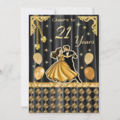 Gold 21st Birthday with Dancing Couple Invitation Kaart (Voorkant)