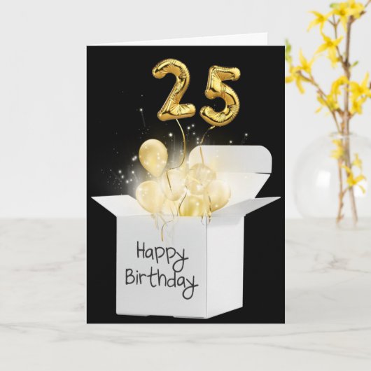 Gold 25e verjaardag ballonnen in witte doos kaart (Gele Bloem)
