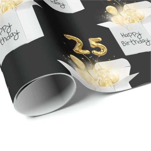 Gold 25th Birthday-ballonnen in White Box Cadeaupapier (Rol Hoek)