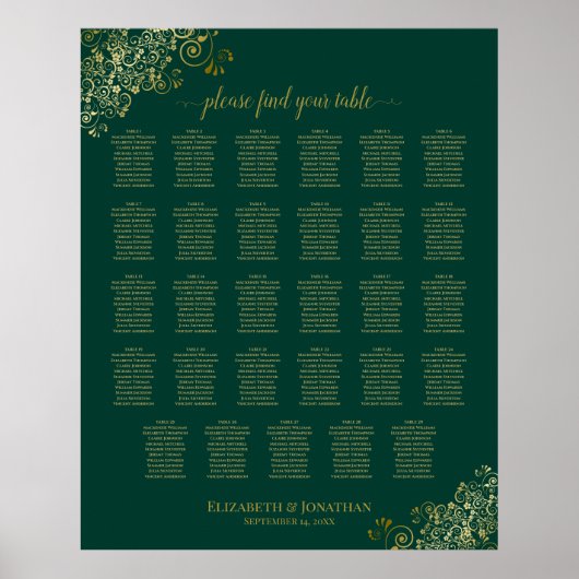 Gold 29 Tafelbruidskaart Emerald Green Poster (Voorkant)
