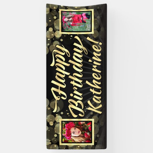 Gold 2 FotoHappy Birthday Party Spandoek (Verticaal)