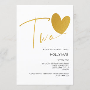 Gold 2e verjaardag uitnodiging twee verjaardag