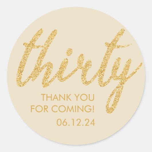 Gold 30 Verjaardag Dank u Glitter Dertig Ronde Sticker (Voorkant)