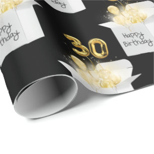Gold 30th Birthday-ballonnen in White Box Cadeaupapier