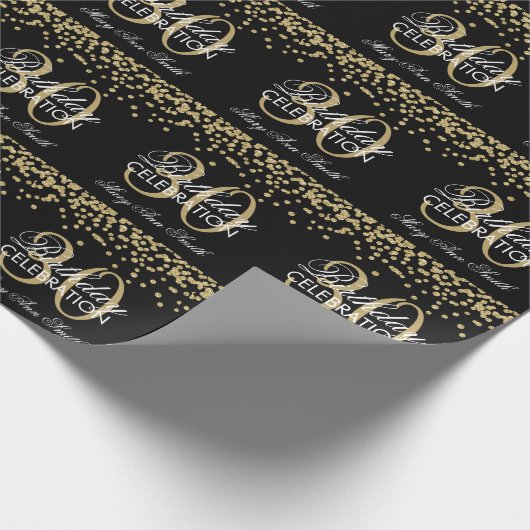 Gold 30th Birthday Faux Glitter Confetti Black Cadeaupapier (Hoek)