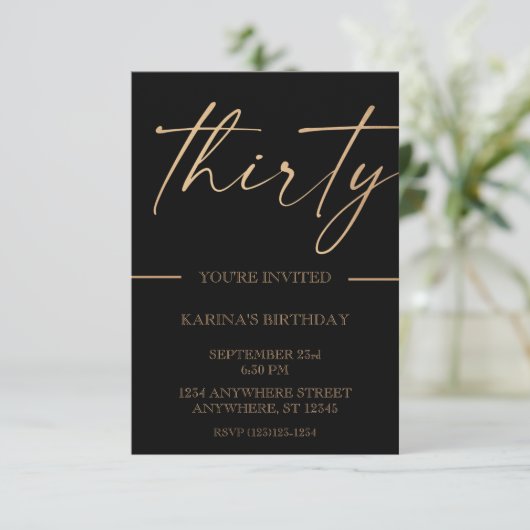 Gold 30th Birthday Invitation Kaart (Staand voorkant)