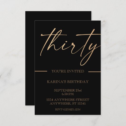 Gold 30th Birthday Invitation Kaart (Voorkant / Achterkant)