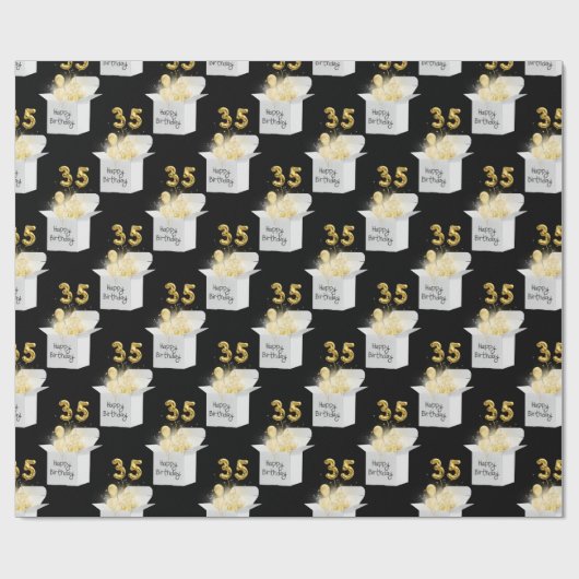 Gold 35th Birthday ballons in White Box Cadeaupapier (Vlak)