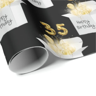 Gold 35th Birthday ballons in White Box Cadeaupapier
